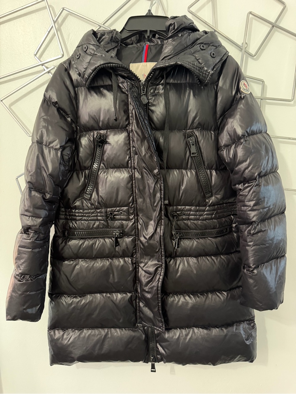 Moncler Womens Black Quilted Down Hooded Puffer Jacket Sz 2
